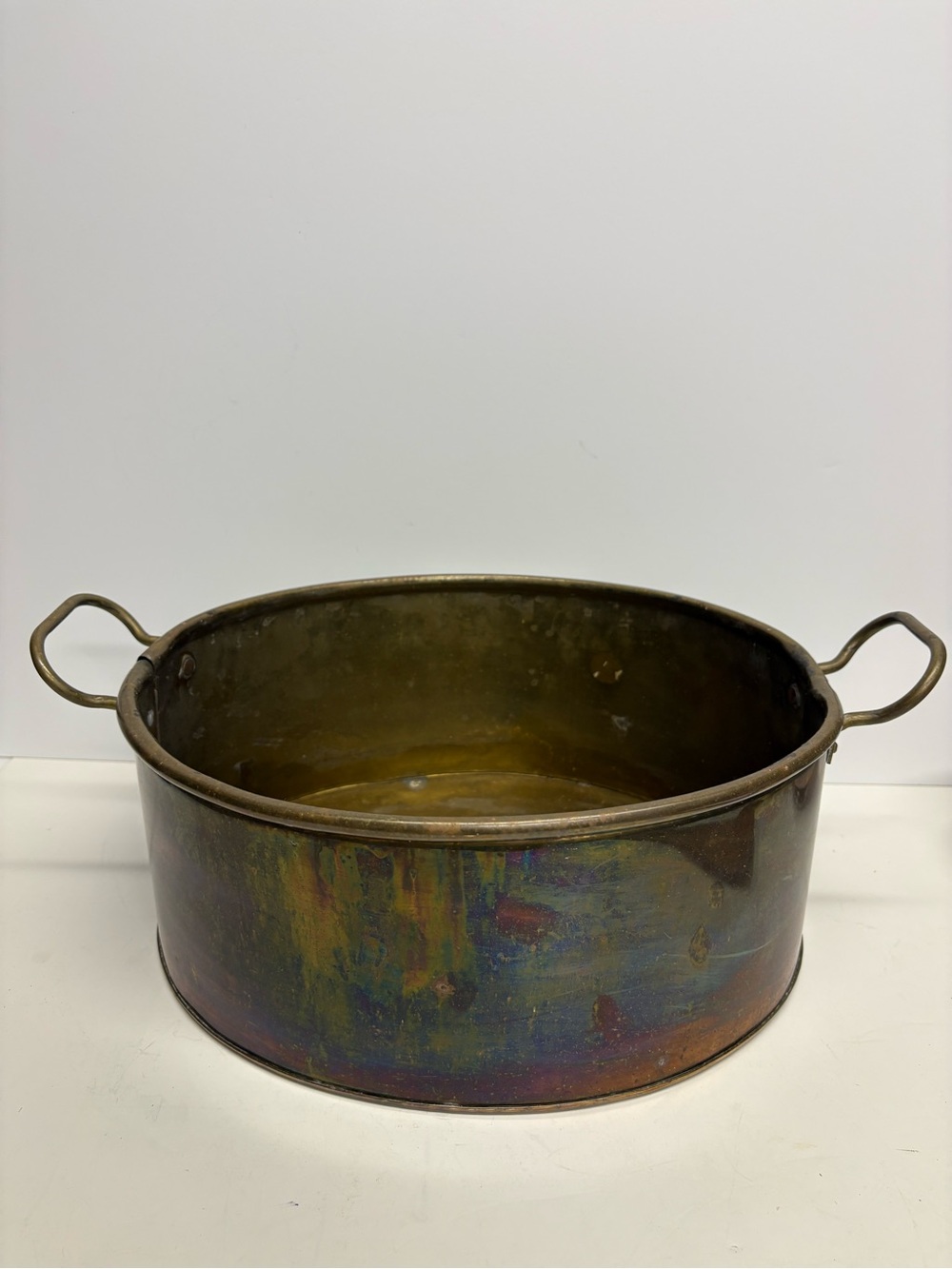 Vintage Brass-Tone Oval Serving Tub with Handles - Bronze Finish